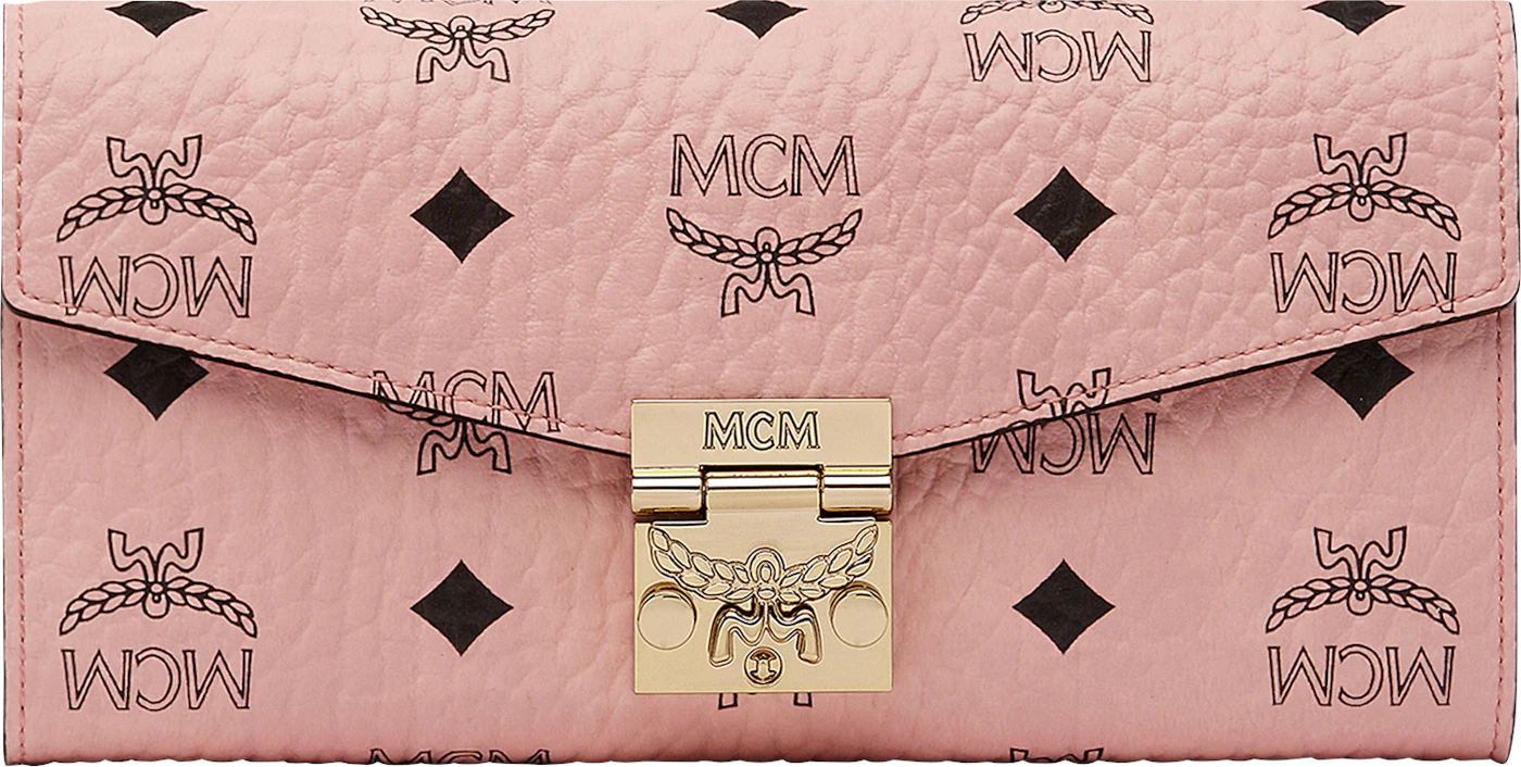 MCM Patricia Visetos Leather Crossbody Wallet Powder Pink