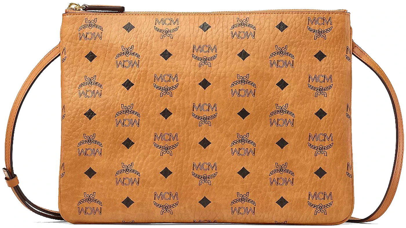 MCM Pouch Crossbody Visetos Medium Cognac in Coated Canvas with
