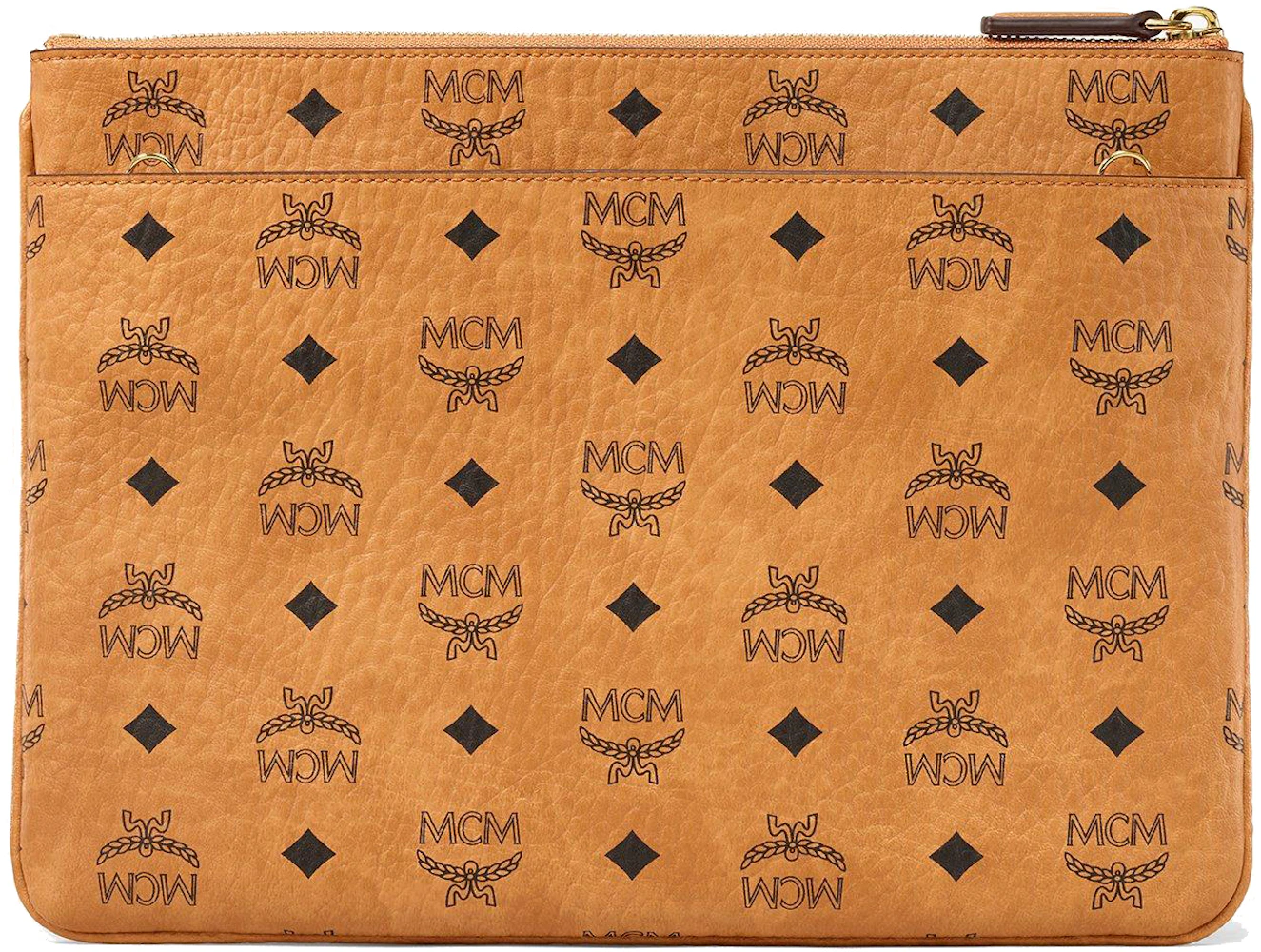 MCM Pouch Crossbody Visetos Medium Cognac in Coated Canvas with Gold ...