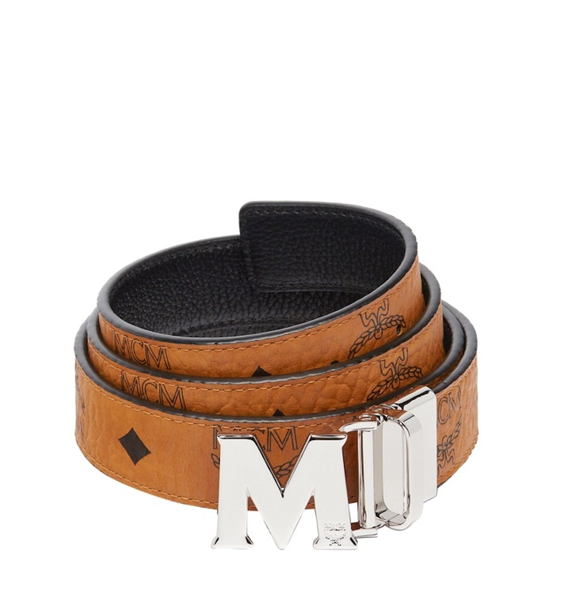 MCM Reversible Belt Visetos 1W 51In/130Cm Cognac in Coated Canvas