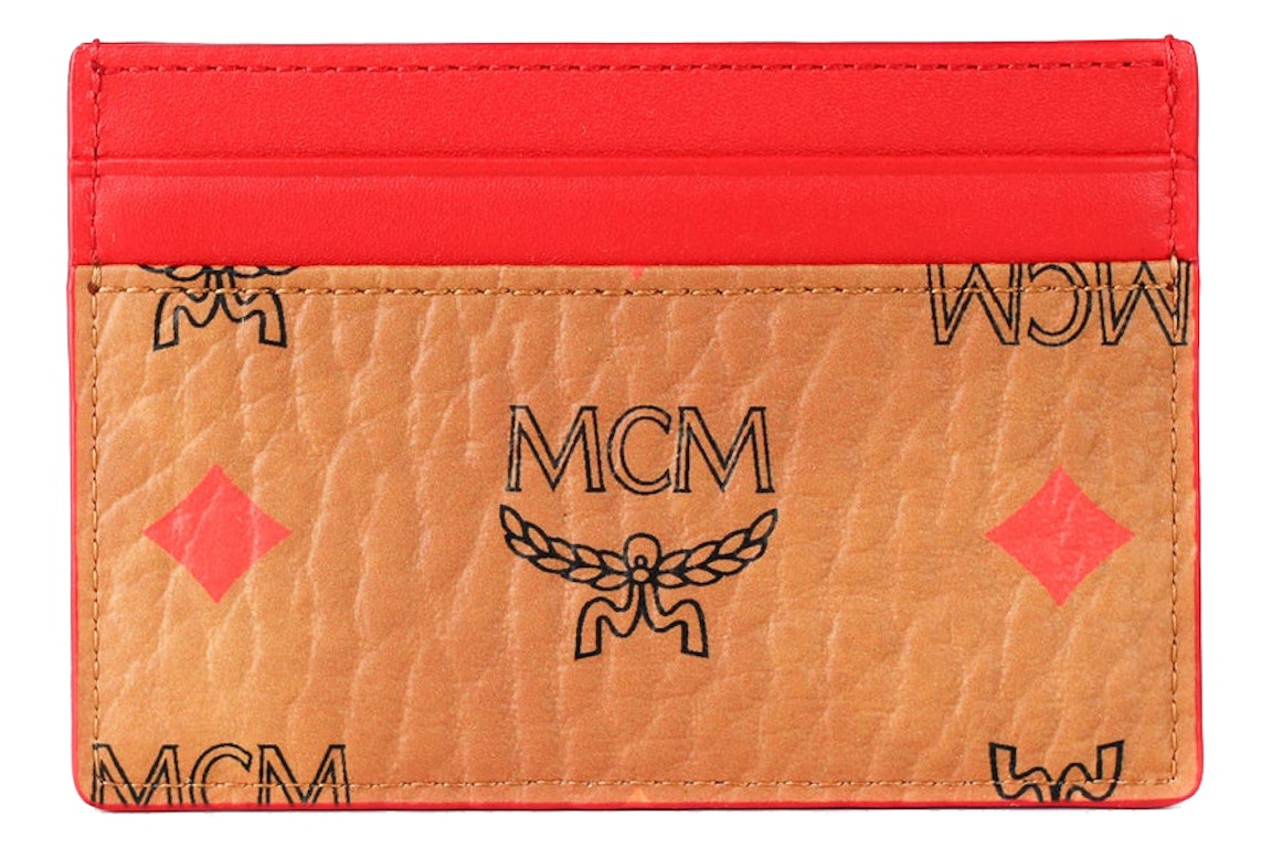 Pre-owned Mcm Spectrum Diamond Visetos Card Case Cognac/red