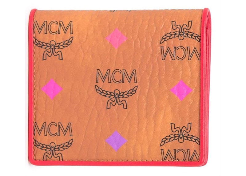 MCM Spectrum Diamond Visetos Card Case Wallet Cognac in Leather with