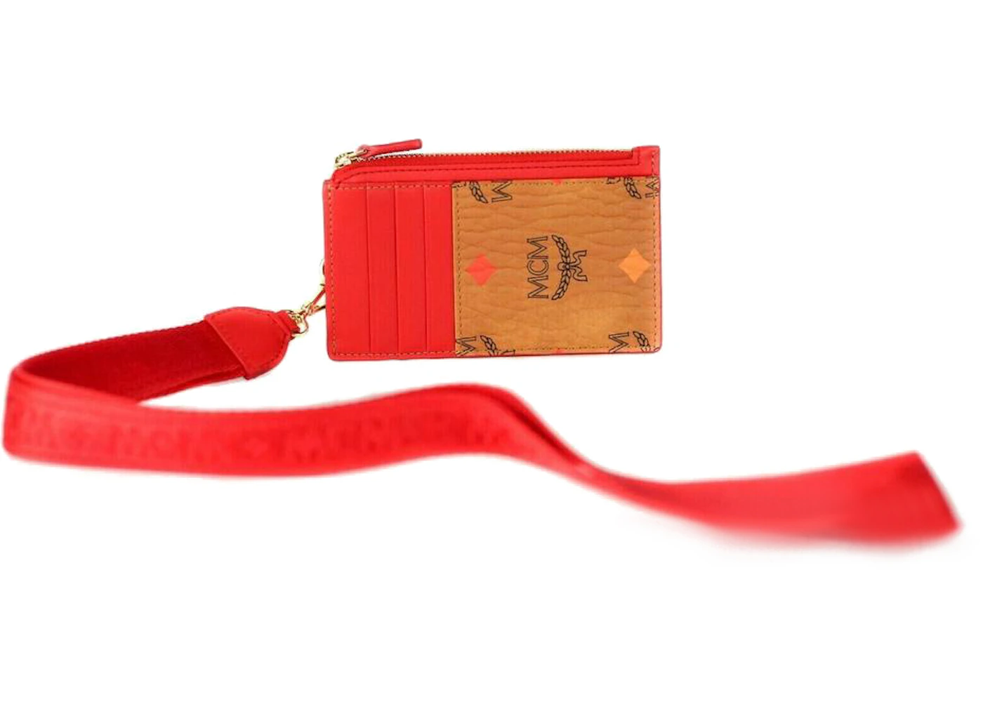 mcm spectrum diamond visetos card case wallet lanyard cognac in leather with gold tone mcm spectrum diamond visetos