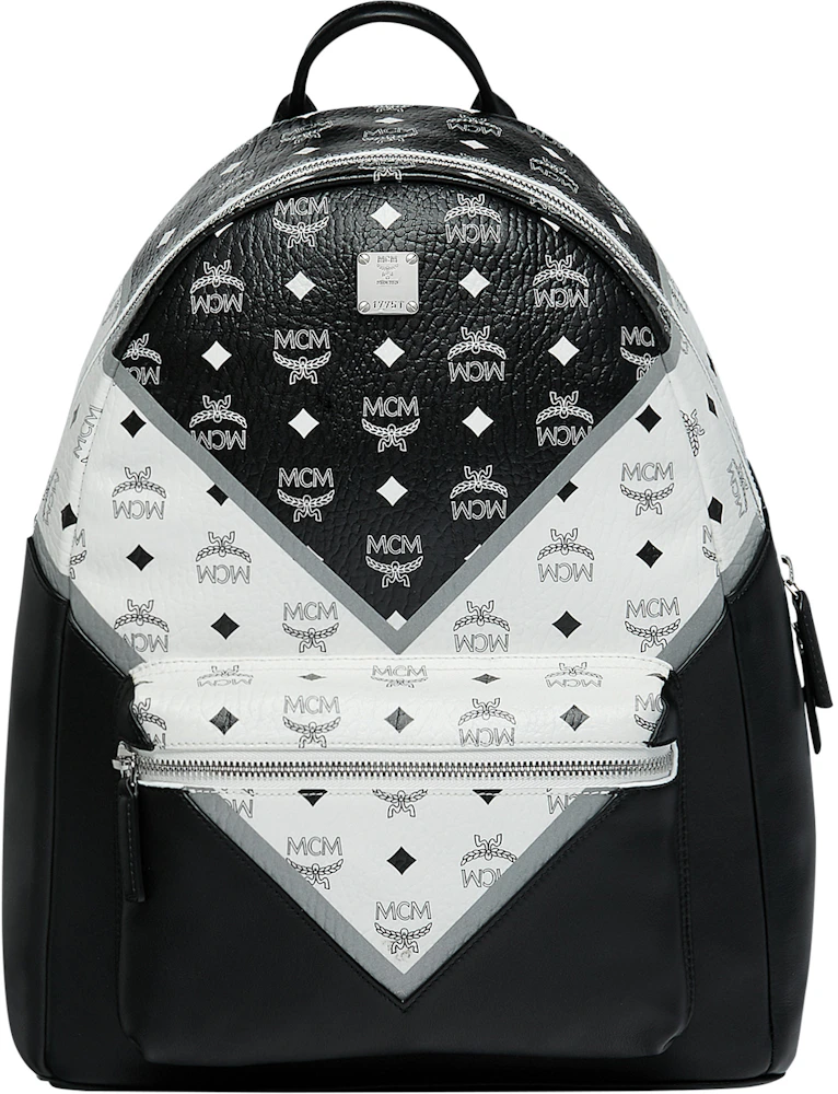 MCM Stark Backpack M Move Visetos Medium Black/White in Coated Canvas with  Silver-tone - US
