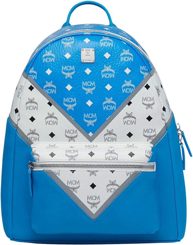 MCM Visetos Studded Medium Stark M Logo Collection Backpack Blue 920925
