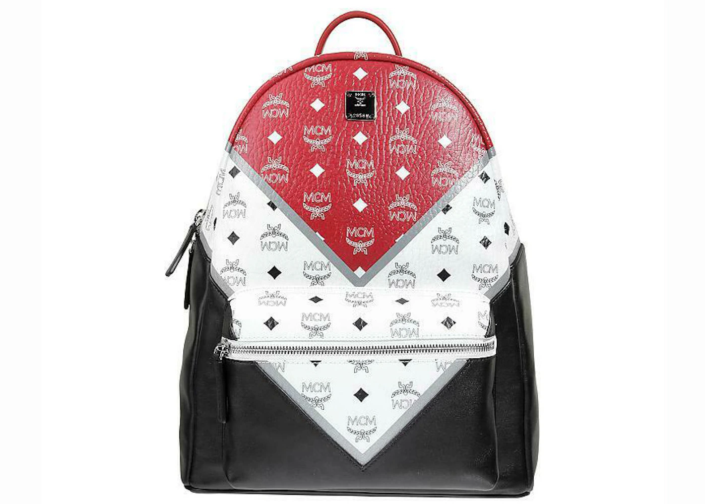 MCM Stark Backpack Visetos White Logo Medium Ruby Red in Coated