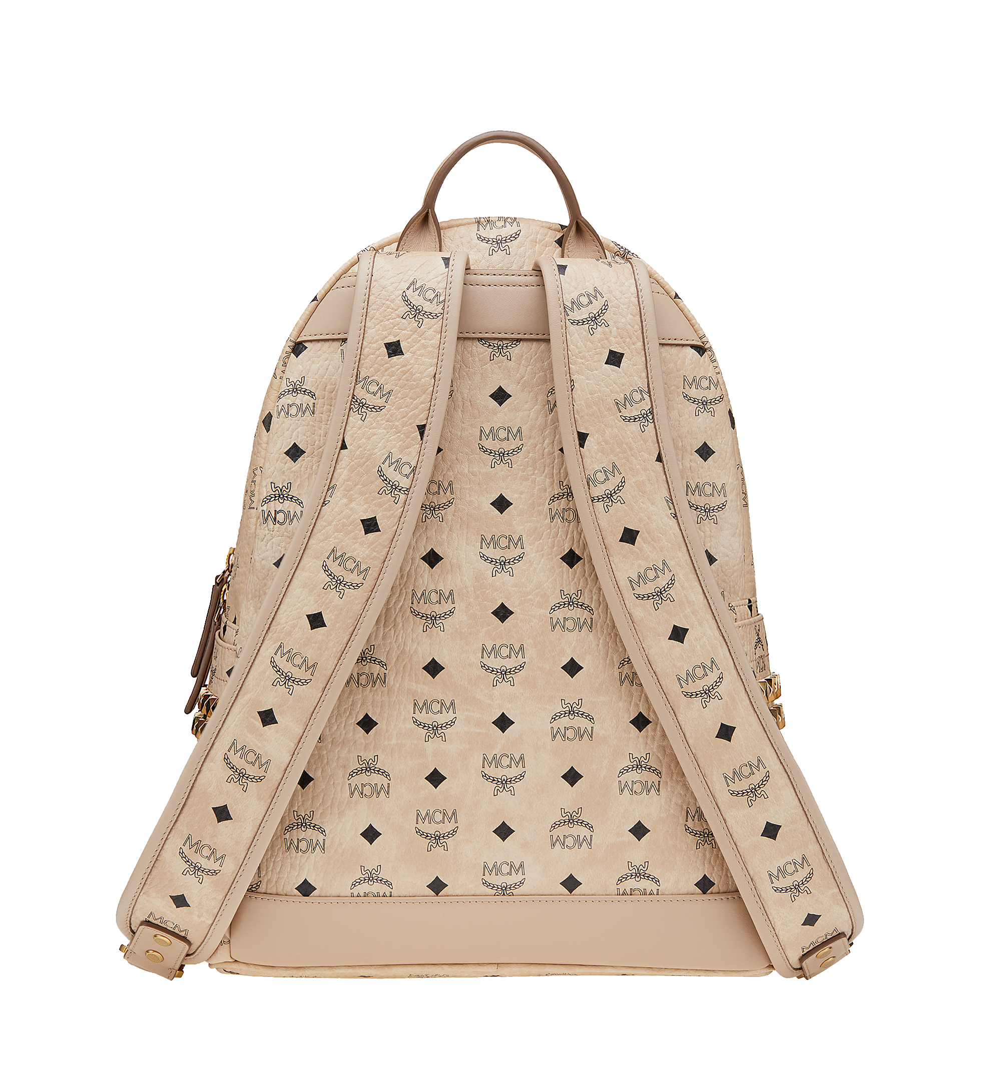 MCM Stark Backpack Visetos Side Studs Medium Beige in Leather with