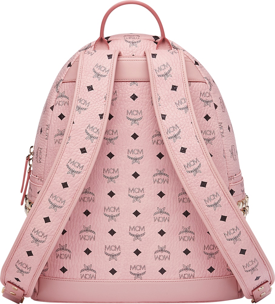 MCM Stark Backpack Visetos Side Studs Medium Soft Pink in Leather with ...