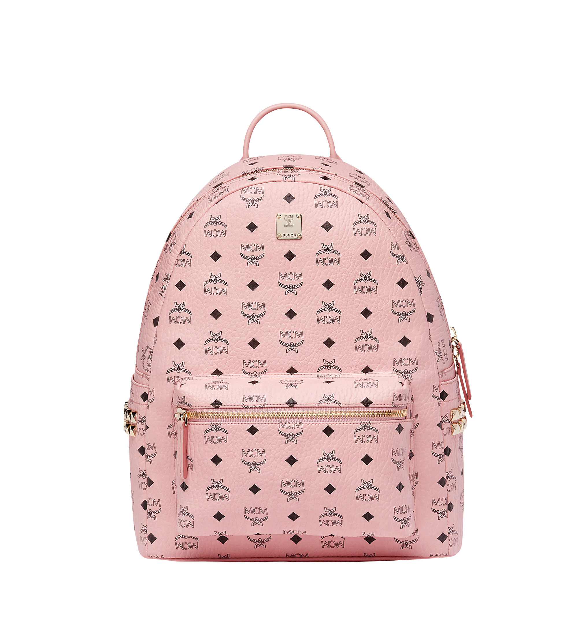 MCM Stark Backpack Visetos Side Studs Medium Soft Pink in Leather ...