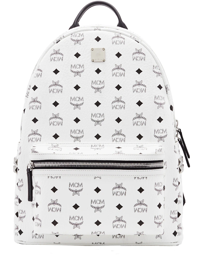 Medium Stark Side Studs Backpack in Visetos White