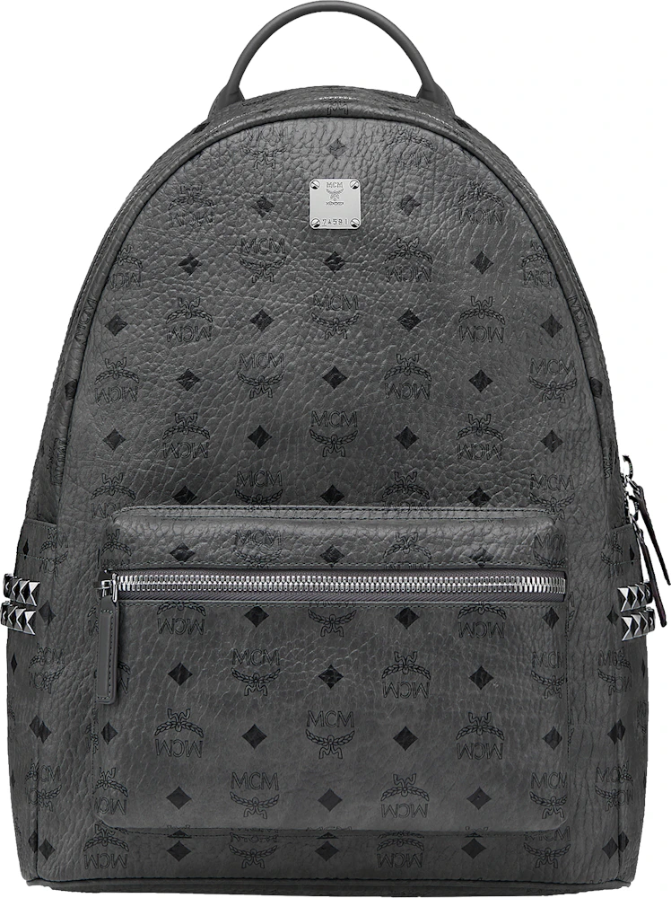 MCM Stark Backpack Visetos Side Studs Phantom Grey in Coated Canvas with  Silver-tone - US