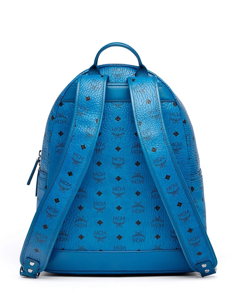MCM Stark Backpack Stud Medium Munich Blue in Coated Canvas with Silver