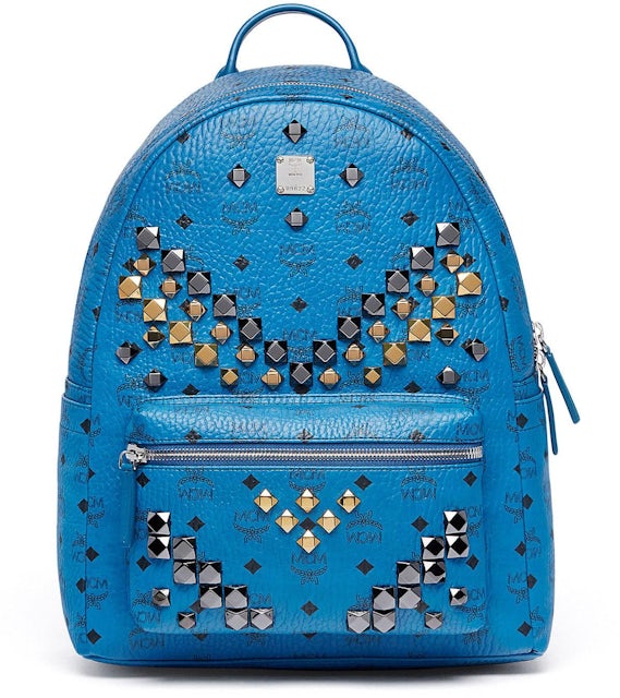 MCM Stark Backpack Stud Medium Munich Blue in Coated Canvas with  Silver-tone - US