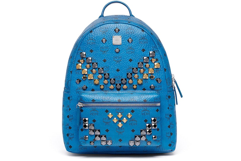 MCM Stark Backpack Stud Medium Munich Blue in Coated Canvas with  Silver-tone - US
