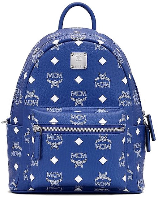 MCM, Bags, Mcm Stark Front Studs Backpack 33 In Blue Visetos Coated  Canvas