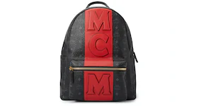 MCM Stark Backpack Visetos Logo Stripe Black/Red