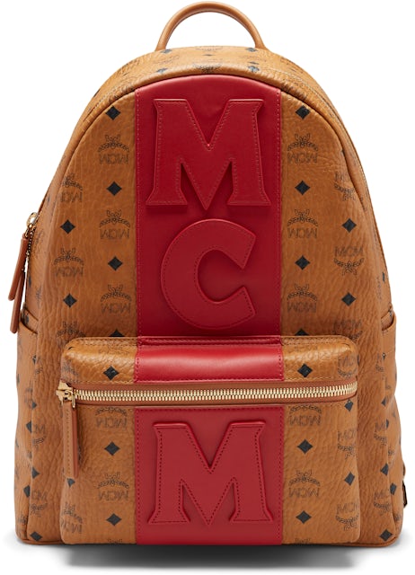 MCM Stark Backpack Visetos Logo Stripe Medium Cognac/Red in Coated Canvas  with Gold-tone - US