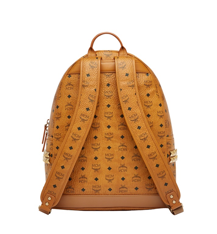 MCM Stark Backpack Visetos Side Studs Large Cognac in Coated