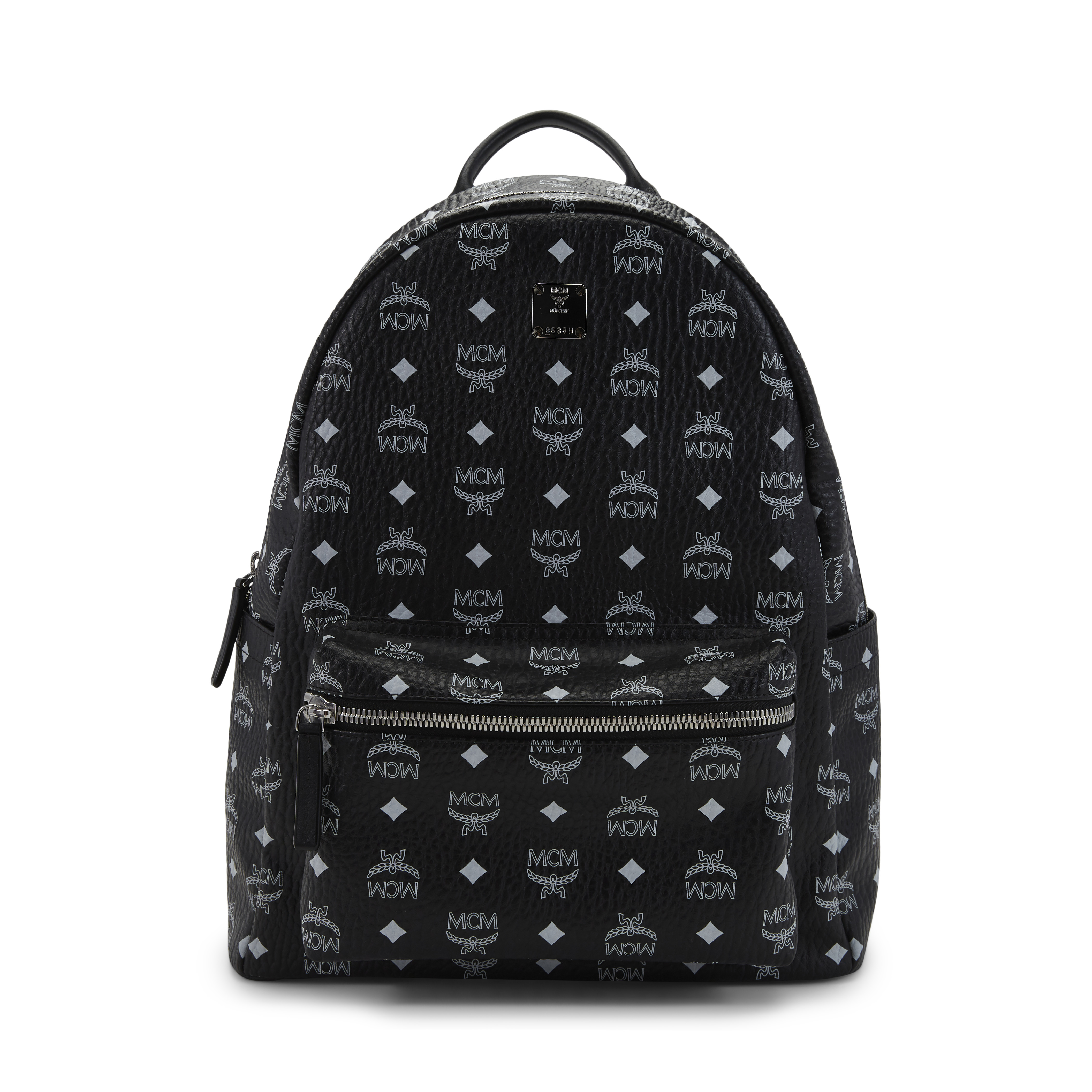 Mcm backpack black and white on sale