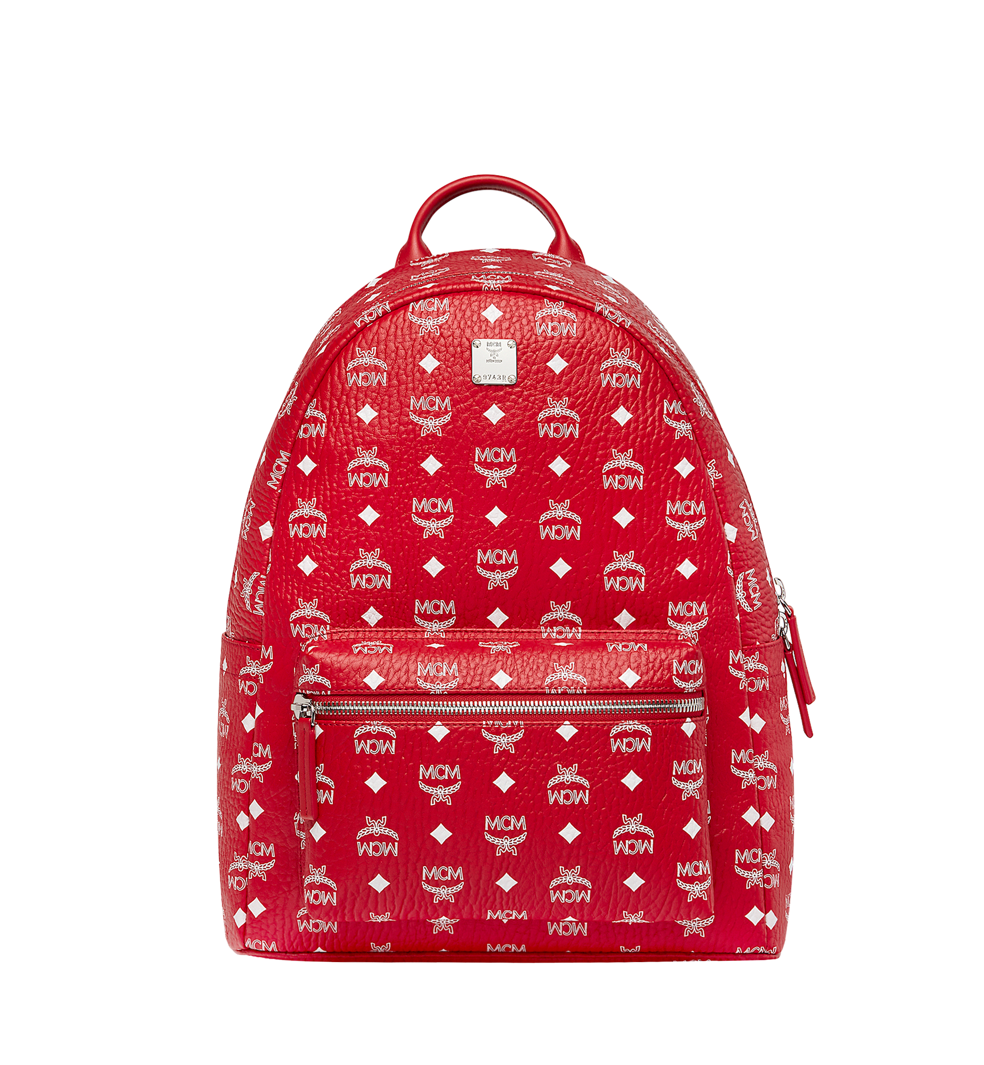 MCM Stark Backpack Visetos White Logo Medium Ruby Red