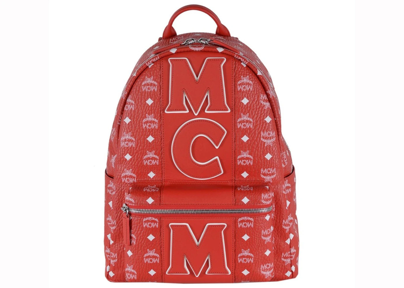 MCM Viva Red Stark Backpack W/white Logo Visetos 32