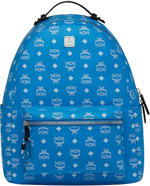 MCM Visetos Medium Side Stud Stark Backpack Light Blue 480620
