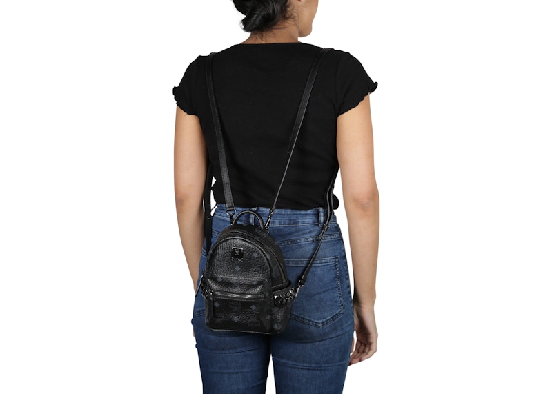 MCM Stark Bebe Boo Backpack Visetos Side Studs X Mini Black in