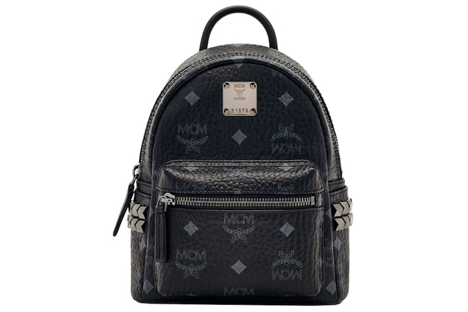 Mcm Stark Bebe Boo Backpack Visetos Side Studs X Mini Black In Coated Canvas With Silver Cobalt Tone Mcm Stark Bebe Boo Backpack Visetos Side Studs X Mini Black In Coated Canvas With Silver Cobalt Tone