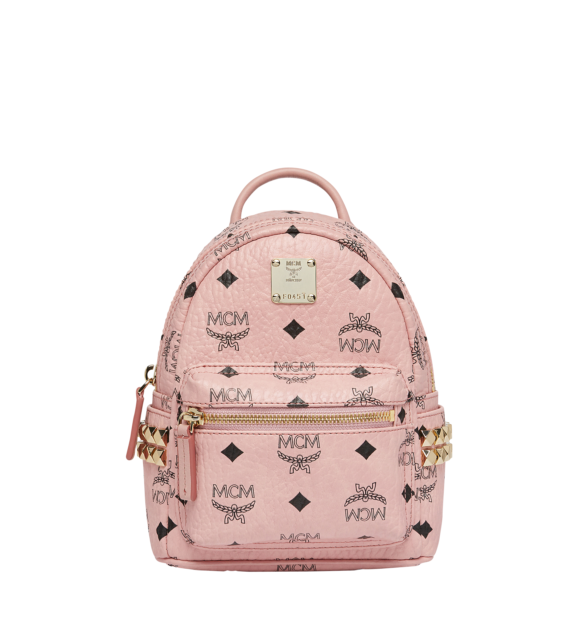 MCM Stark Bebe Boo Backpack Visetos Side Studs X-Mini Soft Pink in 