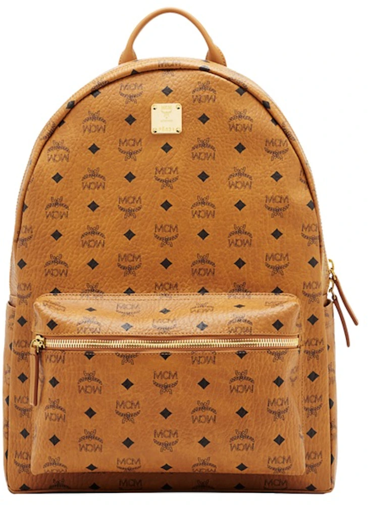 MCM Stark Classic Backpack Visetos Large Cognac in Coated Canvas with ...