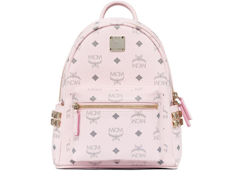 MCM Stark Side Studs Backpack Mini Powder Pink in Coated Canvas