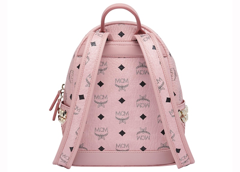 MCM Stark Side Studs Backpack Visetos Mini Soft Pink in Coated