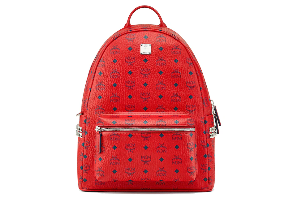 MCM Stark Side Studs Backpack Visetos Monogram Candy Red