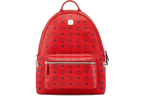 MCM Stark Side Studs Backpack Visetos Monogram Candy Red in Coated