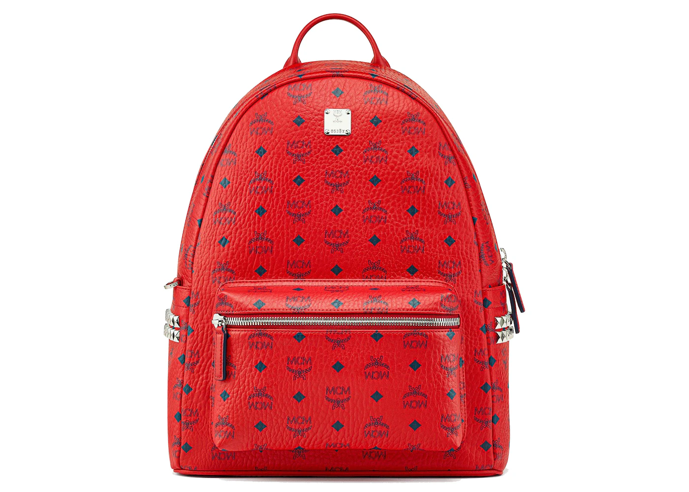 MCM Stark Side Studs Backpack Visetos Monogram Candy Red in Coated ...