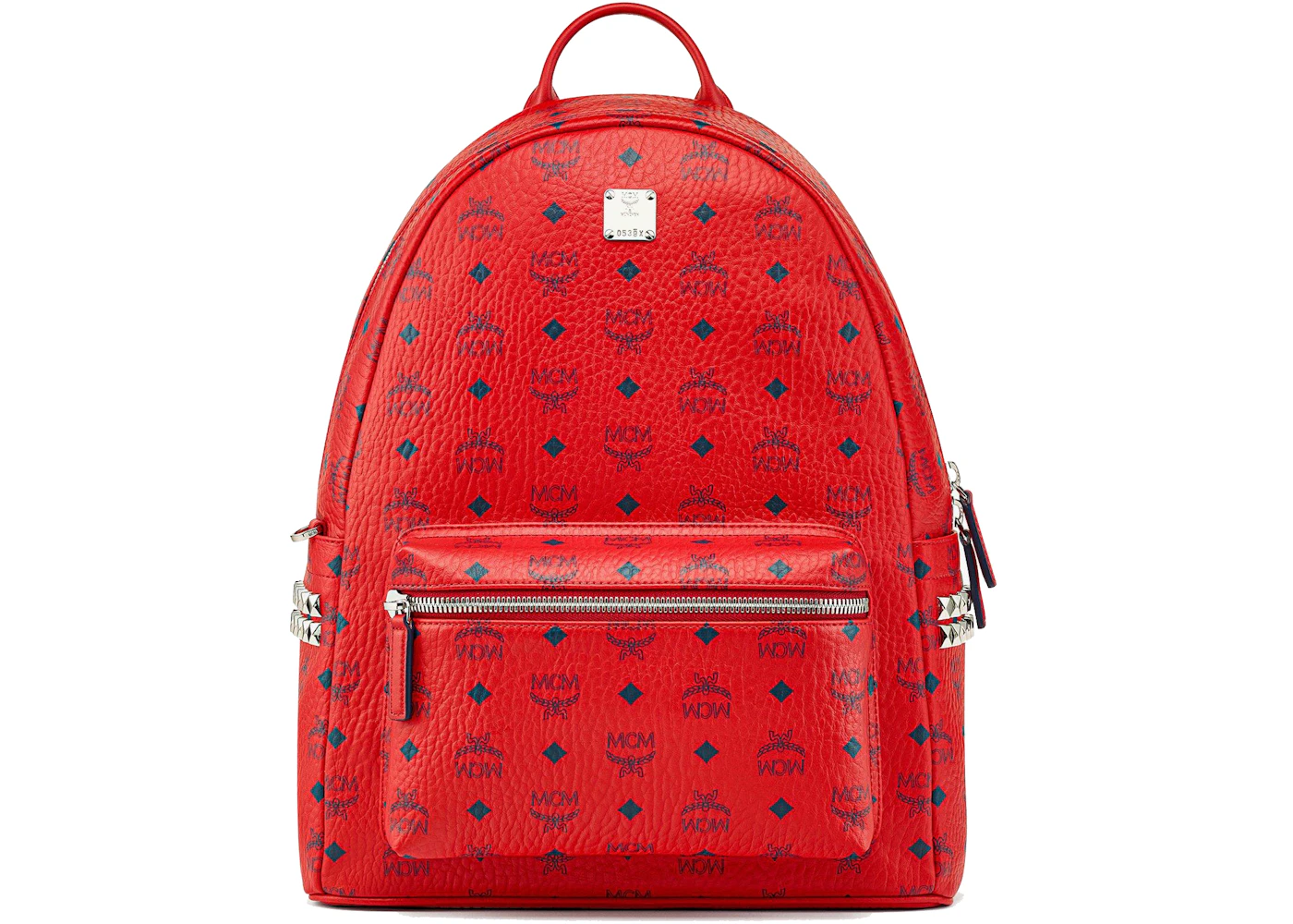 MCM Stark Side Studs Backpack Visetos Monogram Candy Red in Coated