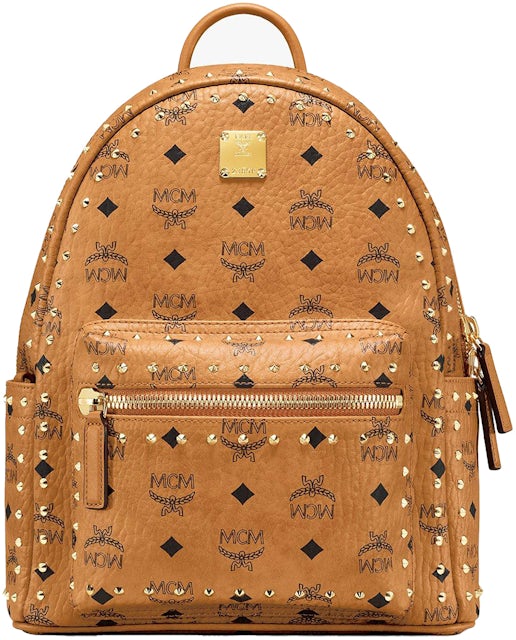 Mcm Medium Stark Visetos Coated Canvas Backpack In Candy Red