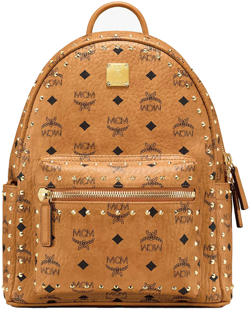 MCM Stark Studded Outline Backpack Visetos Cognac in Coated Canvas with ...