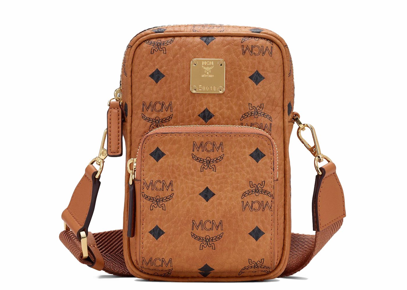 Mcm Medium Aren Coated Canvas Crossbody Bag in Cognac