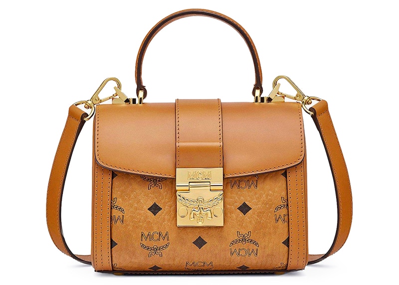 Mcm gold visetos on sale drawstring medium cognac