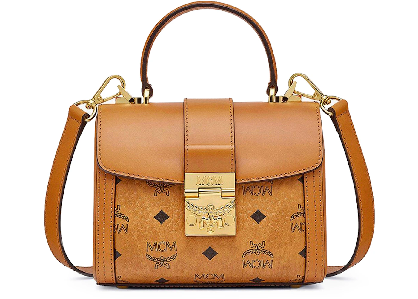 MCM Tracy Satchel Small Visetos Cognac in Coated Canvas with Gold-tone - GB