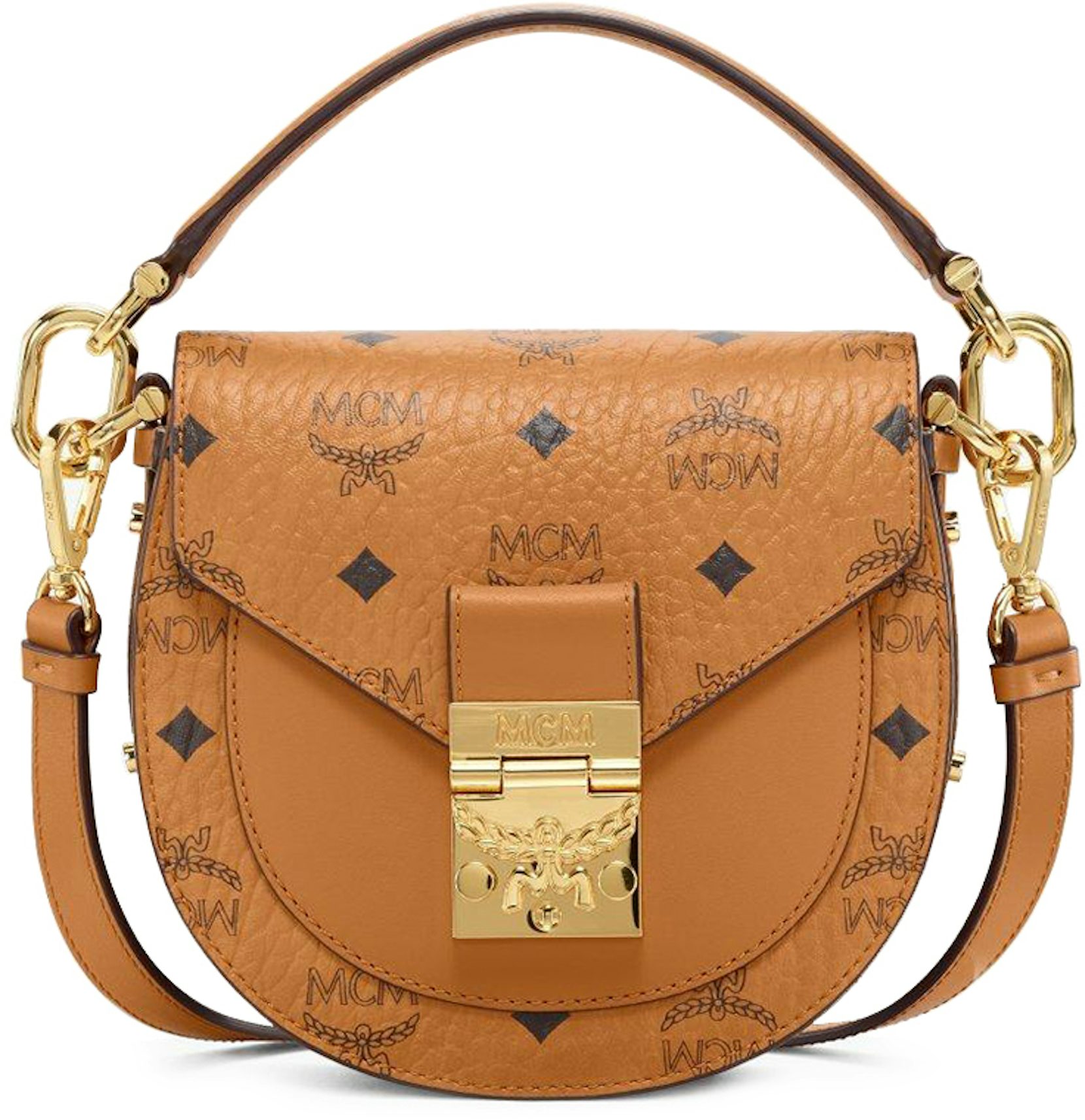 MCM Tracy Shoulder Bag Mini Visetos Cognac in Coated Canvas with Gold-tone  - US