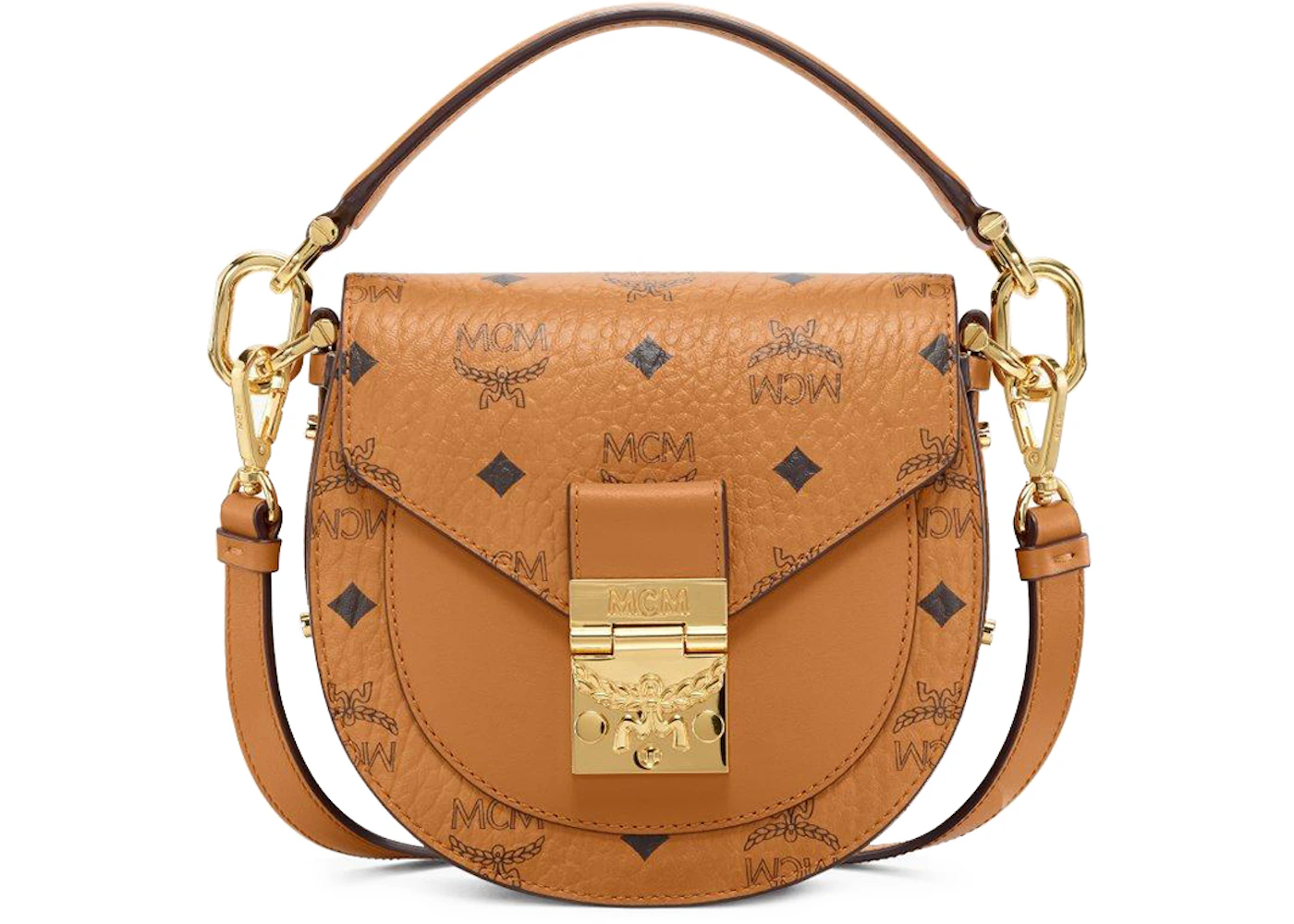 MCM Tracy Shoulder Bag Mini Visetos Cognac in Coated Canvas with