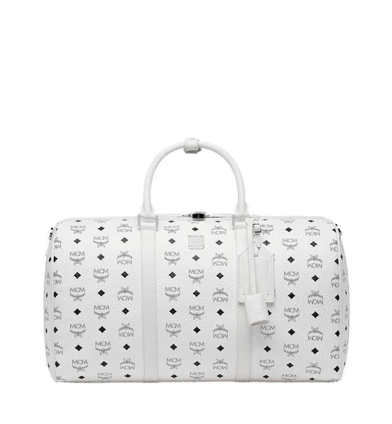 MCM Traveler Weekender Visetos Medium White in Coated Canvas with