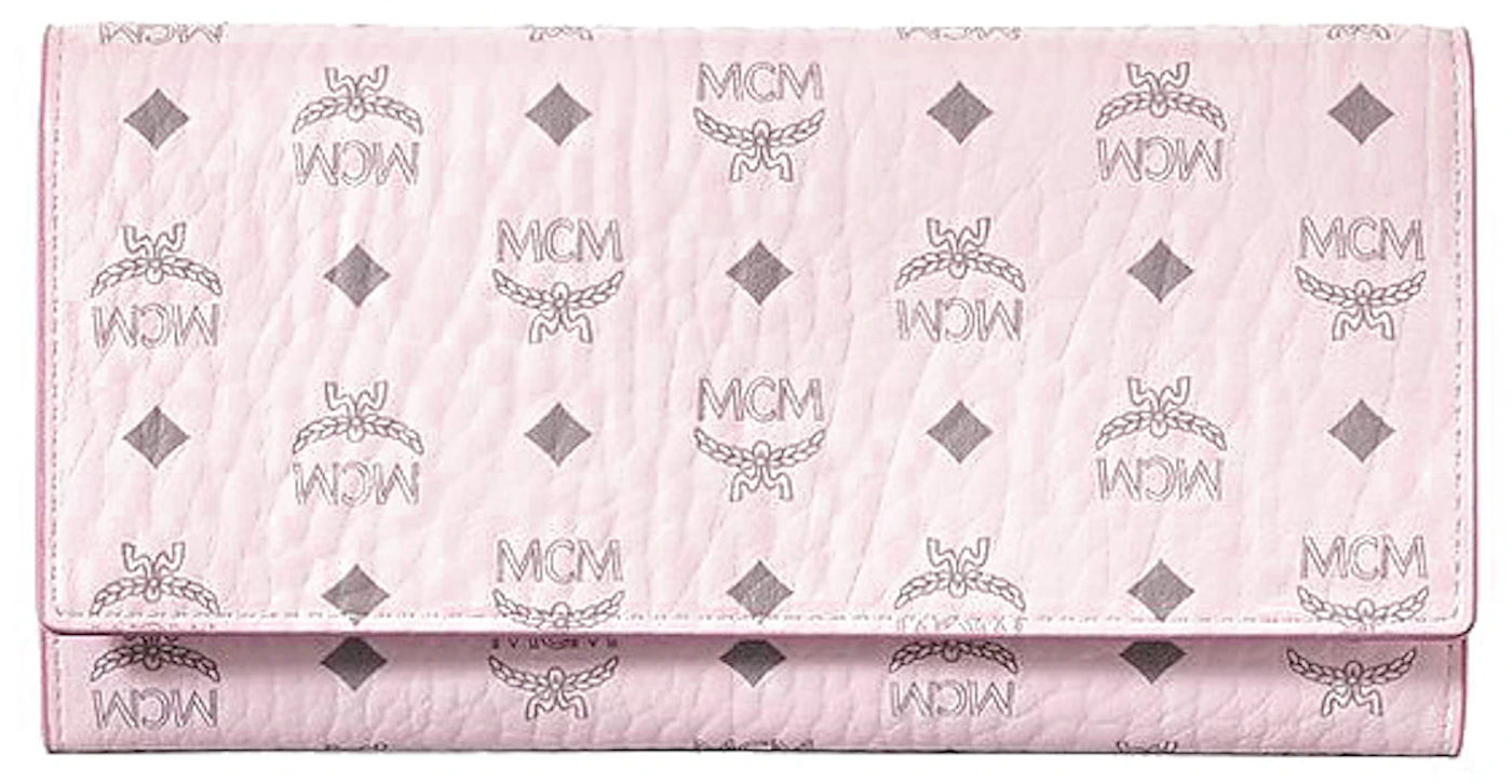 MCM long wallet brown pink plain Visetos pattern with box Women Used