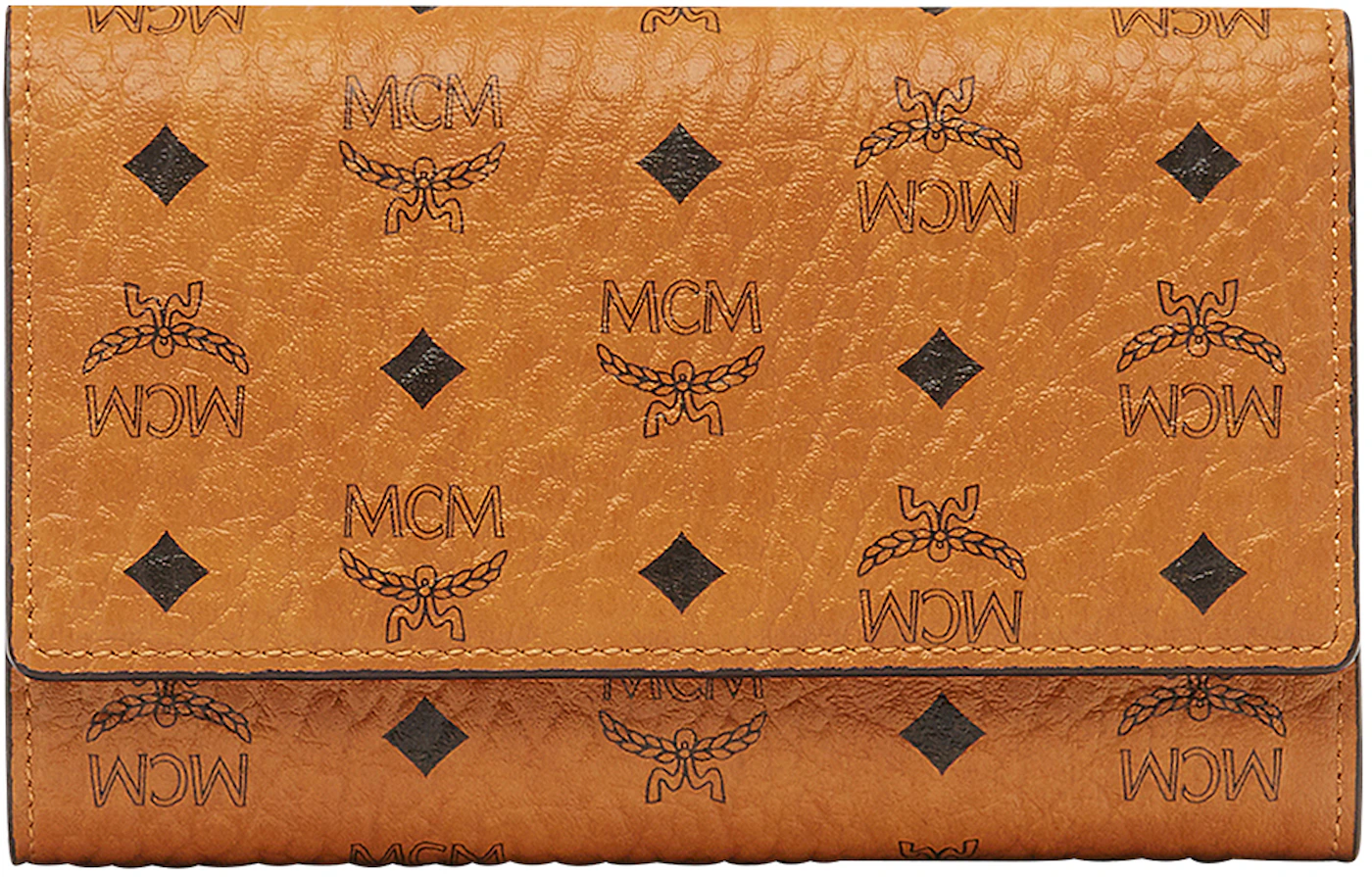 MCM Cognac Visetos Coated Canvas Flap Trifold Wallet MCM