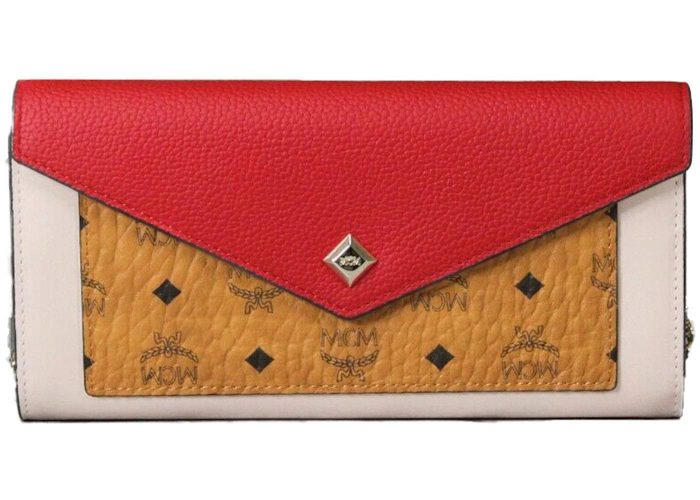 MCM Two-Fold Flap Colorblock Chain Crossbody Wallet Large Cognac/Red in ...