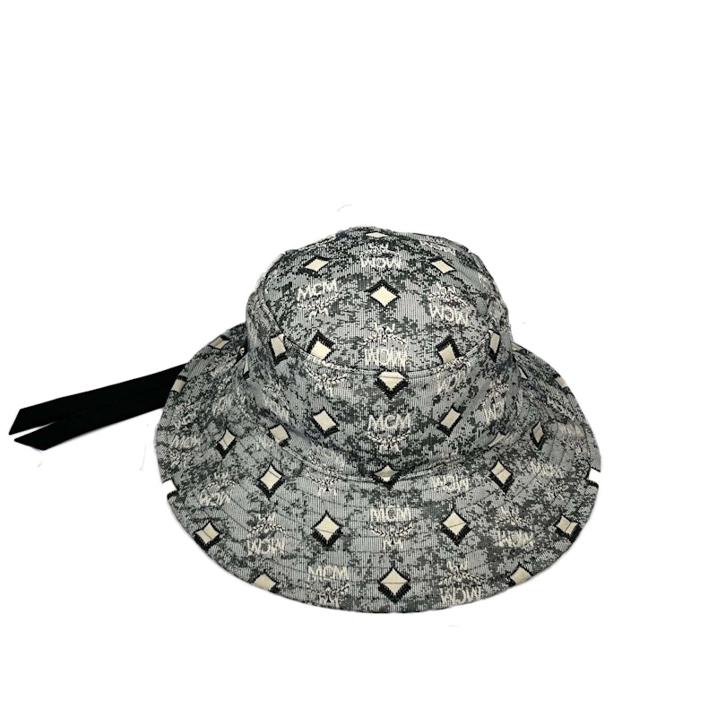 Pre-owned Mcm Men's Vintage Stud O Monogram Jacquard Bucket Hat In Grey In Gray