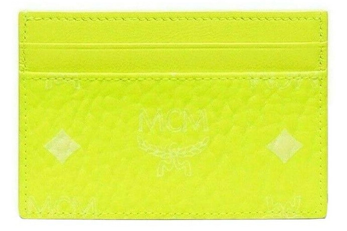 Pre-owned Mcm Visetos Card Case Holder Neon Yellow