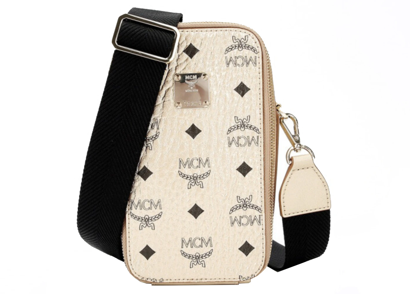 MCM Visetos Camera Monogram Leather Crossbody Bag Black